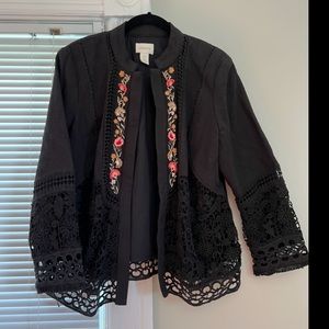 Chico’s Black Floral Crochet Jacket